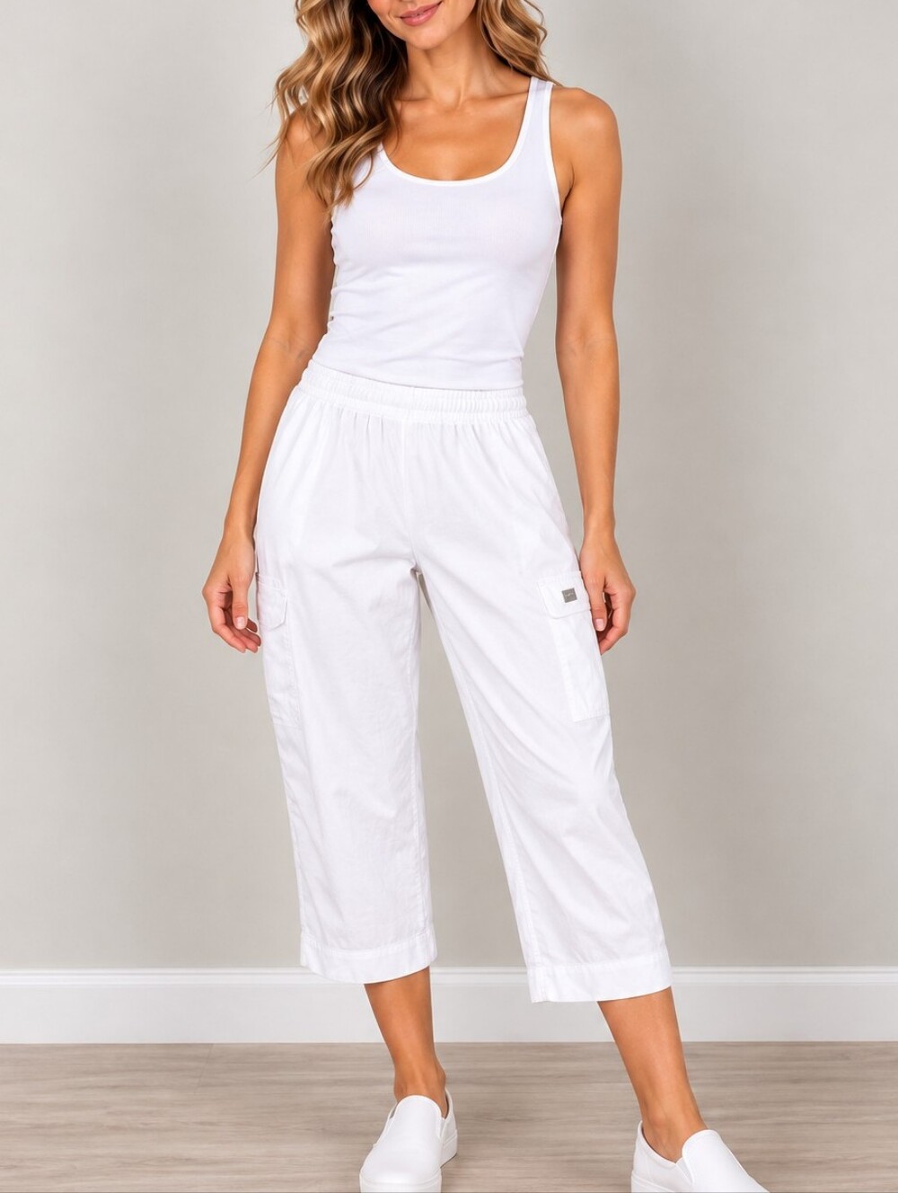 3/$30 Buttersoft White Stretch Waist Cargo Scrub Workwear Pants 46 x 27